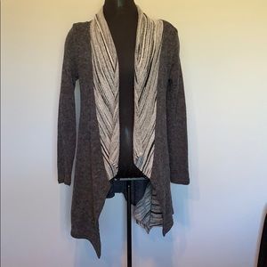 Grey w/ White/Black Trim Open Sweater Cardigan, S